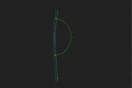 Visuelle Darstellung einer Messung des Biegeradius an einem Rohrquerschnitt. Die mit VXintegrity durchgeführten Berechnungen stellen sicher, dass das Pig durch das Rohr fahren und Inspektionen durchführen kann.