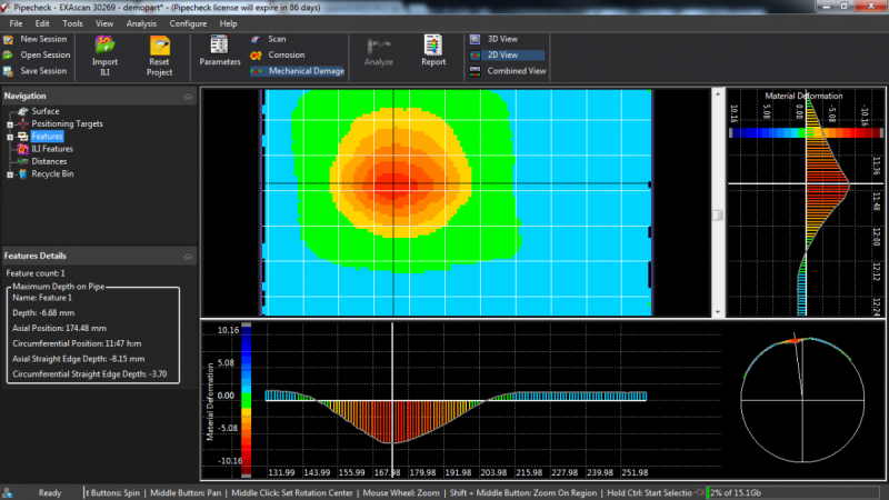 Pipecheck 기계적 손상 소프트웨어 모듈